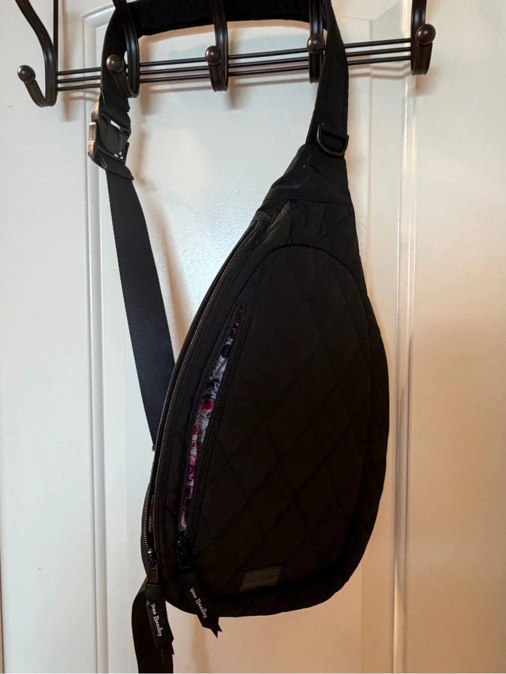 Vera Bradley Black Quilted Crossbody Sling with Floral Accent